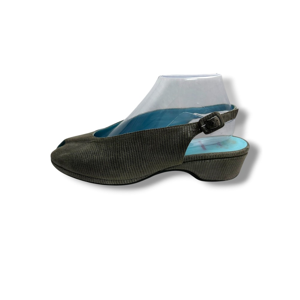 Thierry Rabotin Gray Textured Peep Toe Slingback Wedge Shoes Italy Womens 39.5‎